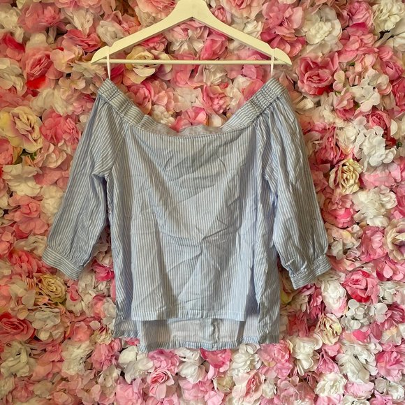 Nanette Lepore Off the Shoulder Striped Shirt Sz M - Picture 1 of 4